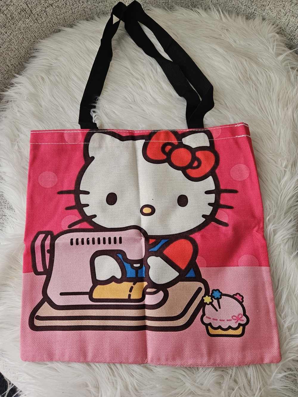 Hello Kitty Pink Canvas Tote Bag with Black Straps